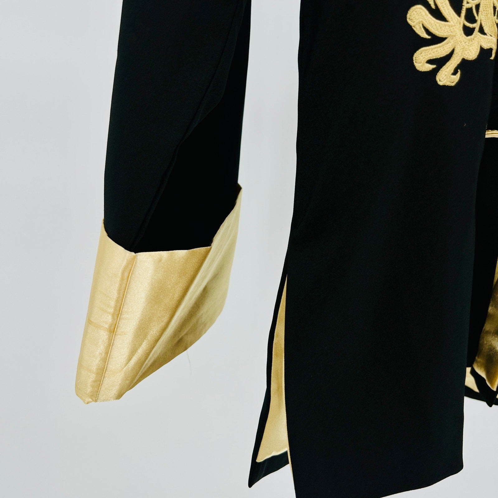 Miniye Black Gold Embroidered Satin Trim Dragon Statement Jacket