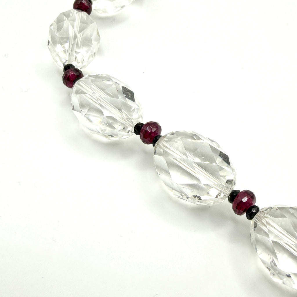 Vintage 90s Clear Quartz Garnet Sterling Silver Toggle Necklace