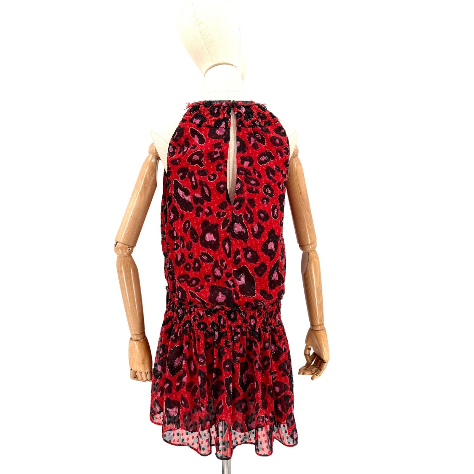 Giambattista Valli for Impulse Red Leopard Print Smocked Mini Dress
