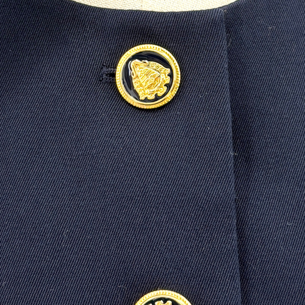 Vintage 80s Sassoon Navy Blue Puff Sleeve Peplum Fitted Blazer Jacket