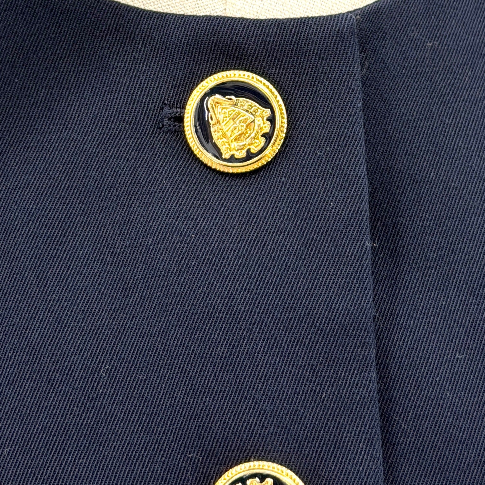 Vintage 80s Sassoon Navy Blue Puff Sleeve Peplum Fitted Blazer Jacket