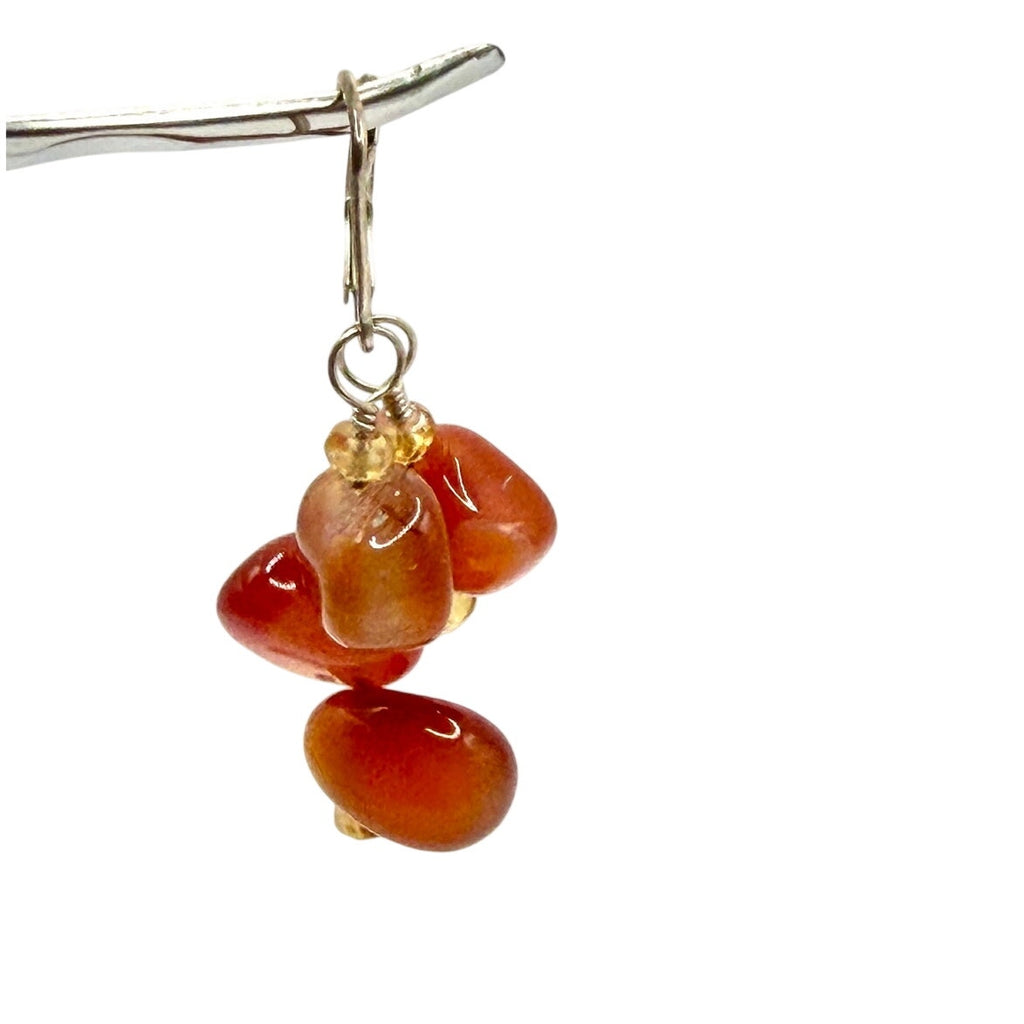 Vintage 90s Carnelian Citrine Nugget Sterling Silver Dangle Earrings