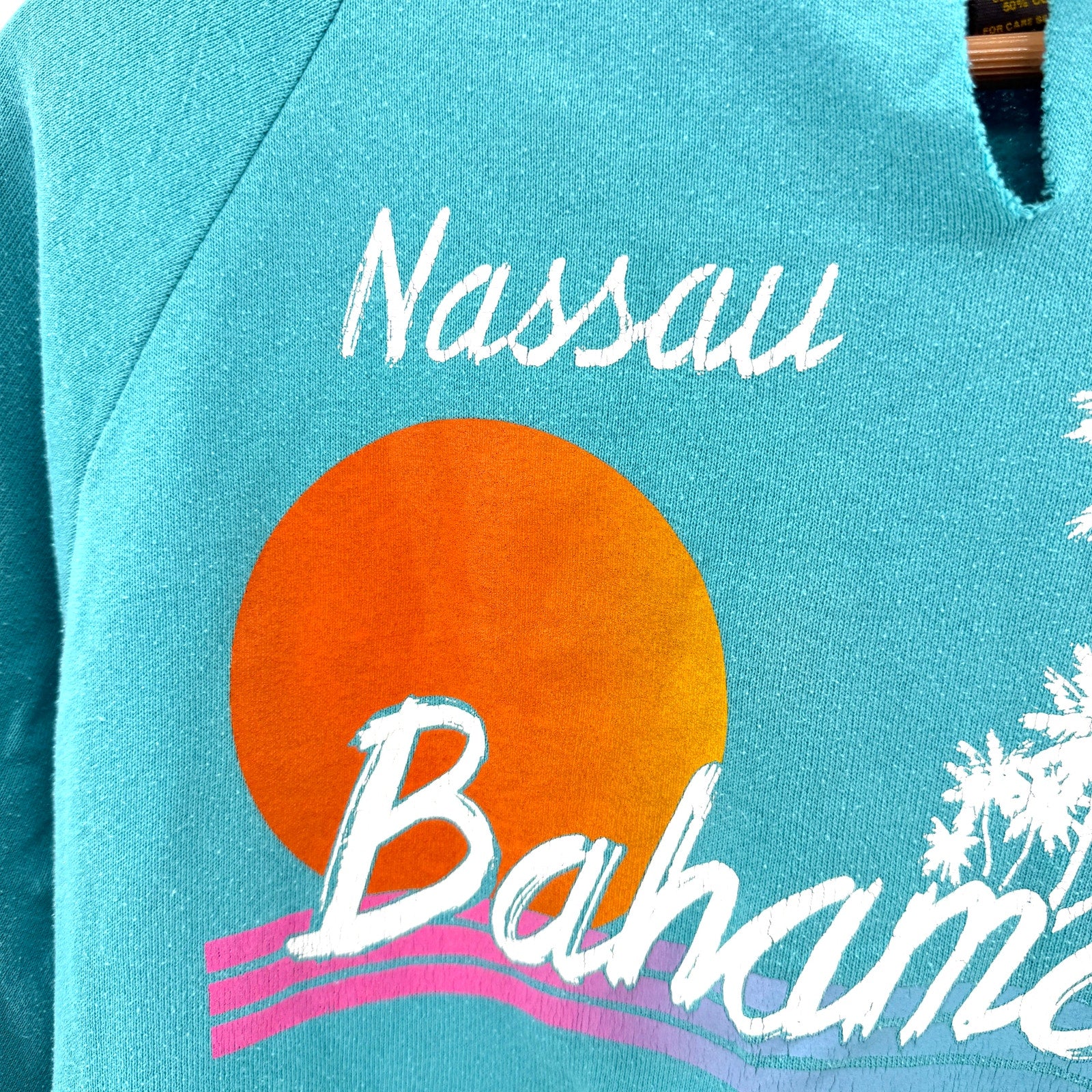 Vintage 90s Jerzees by Russell Teal Graphic Nassau Sunset Raglan Sweatshirt