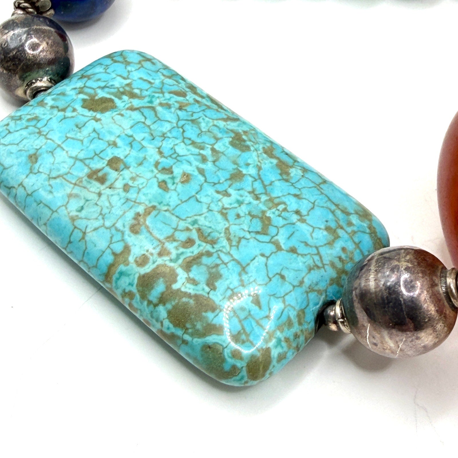 Vintage 90s Southwestern Sterling Turquoise Genuine Amber Necklace