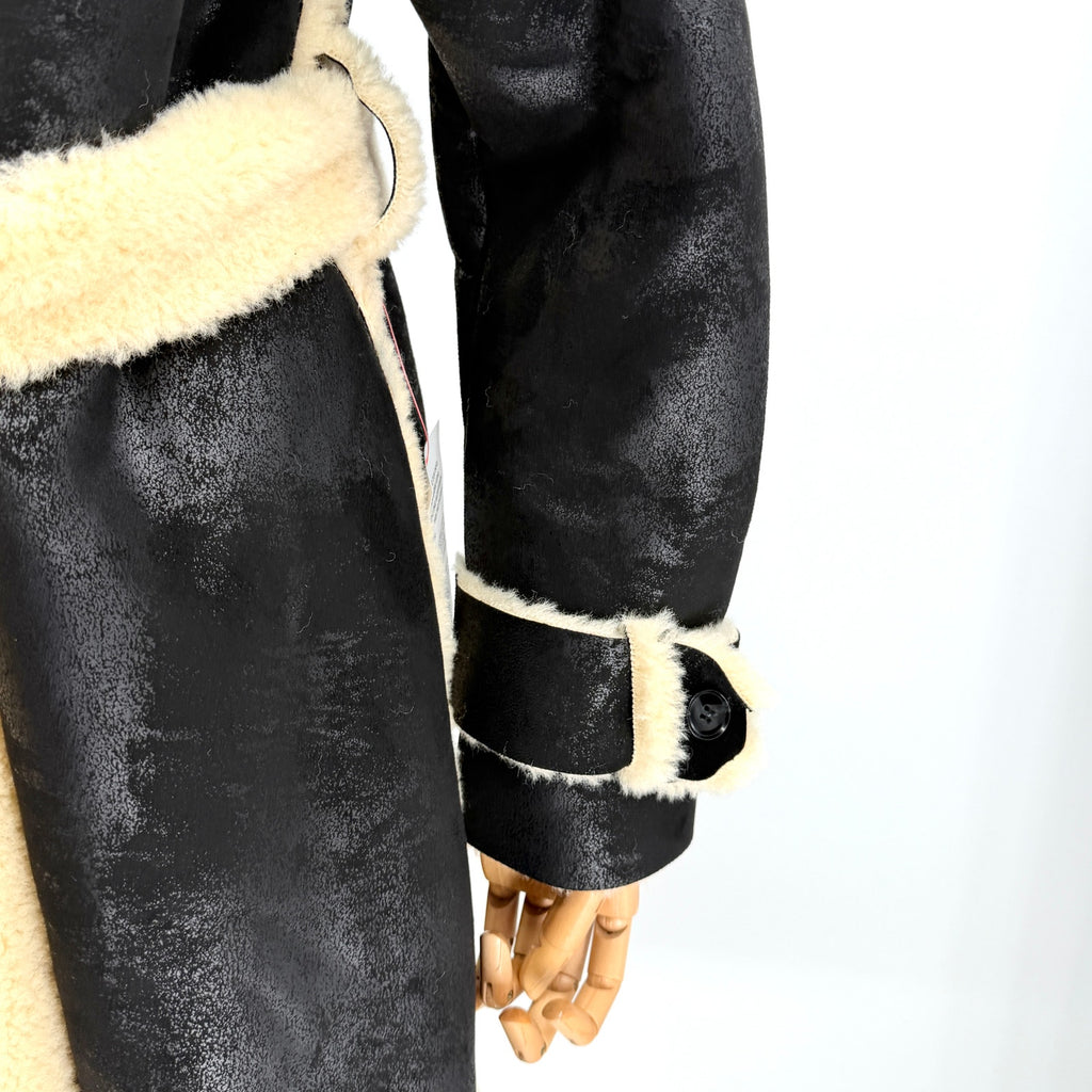 NWT Miss Selfridge Black Cream Faux Shearling Double Breasted Trenchcoat