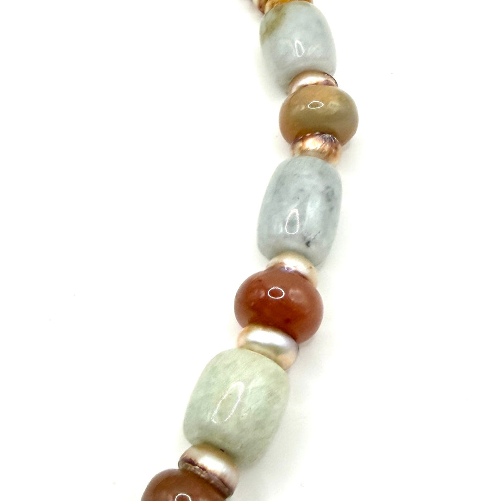 Vintage 90s Multi Jade Keshi Pearl Sterling Toggle Choker Necklace