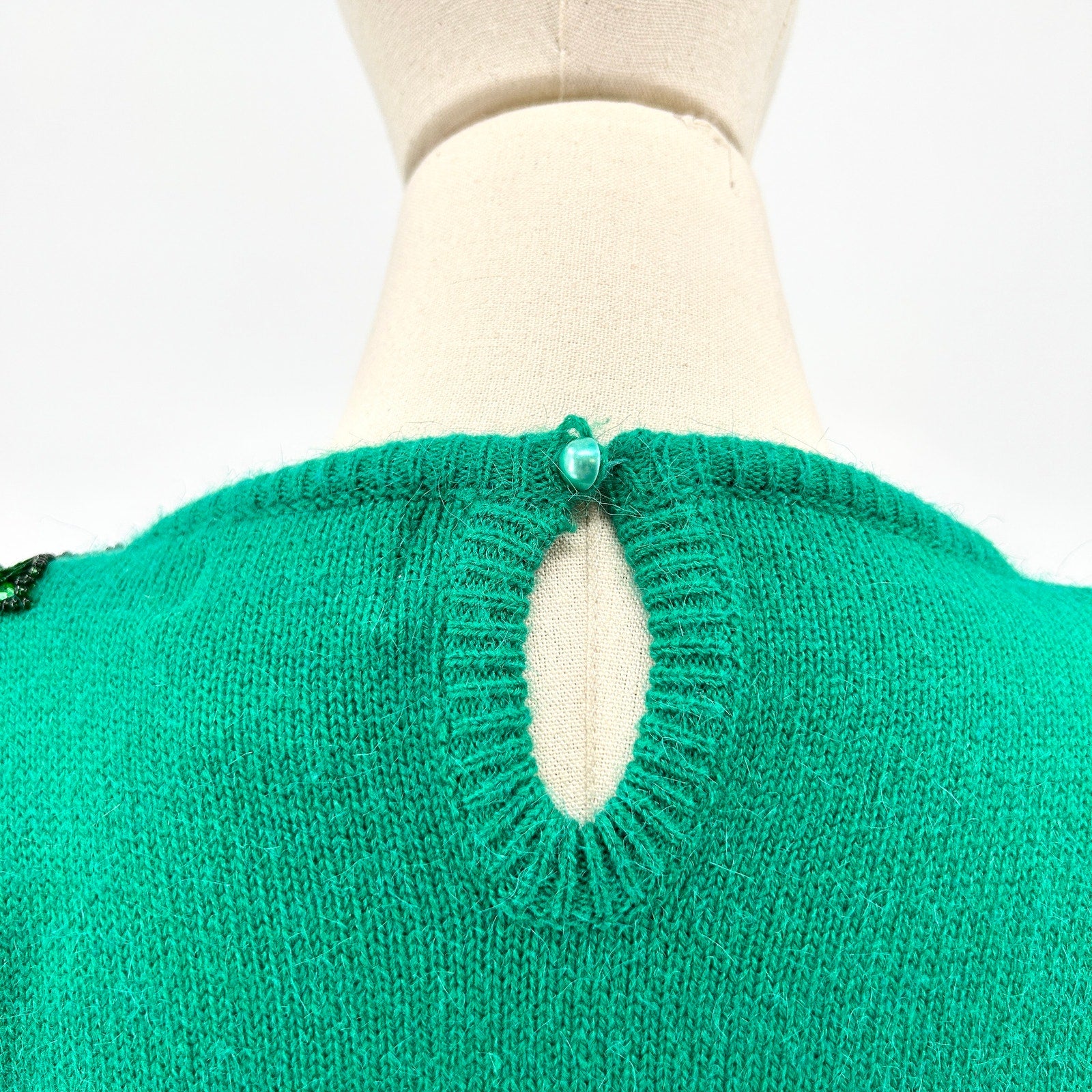 Vintage 80s Interim Green Sequin Shoulder Pad Knit Sweater Dress