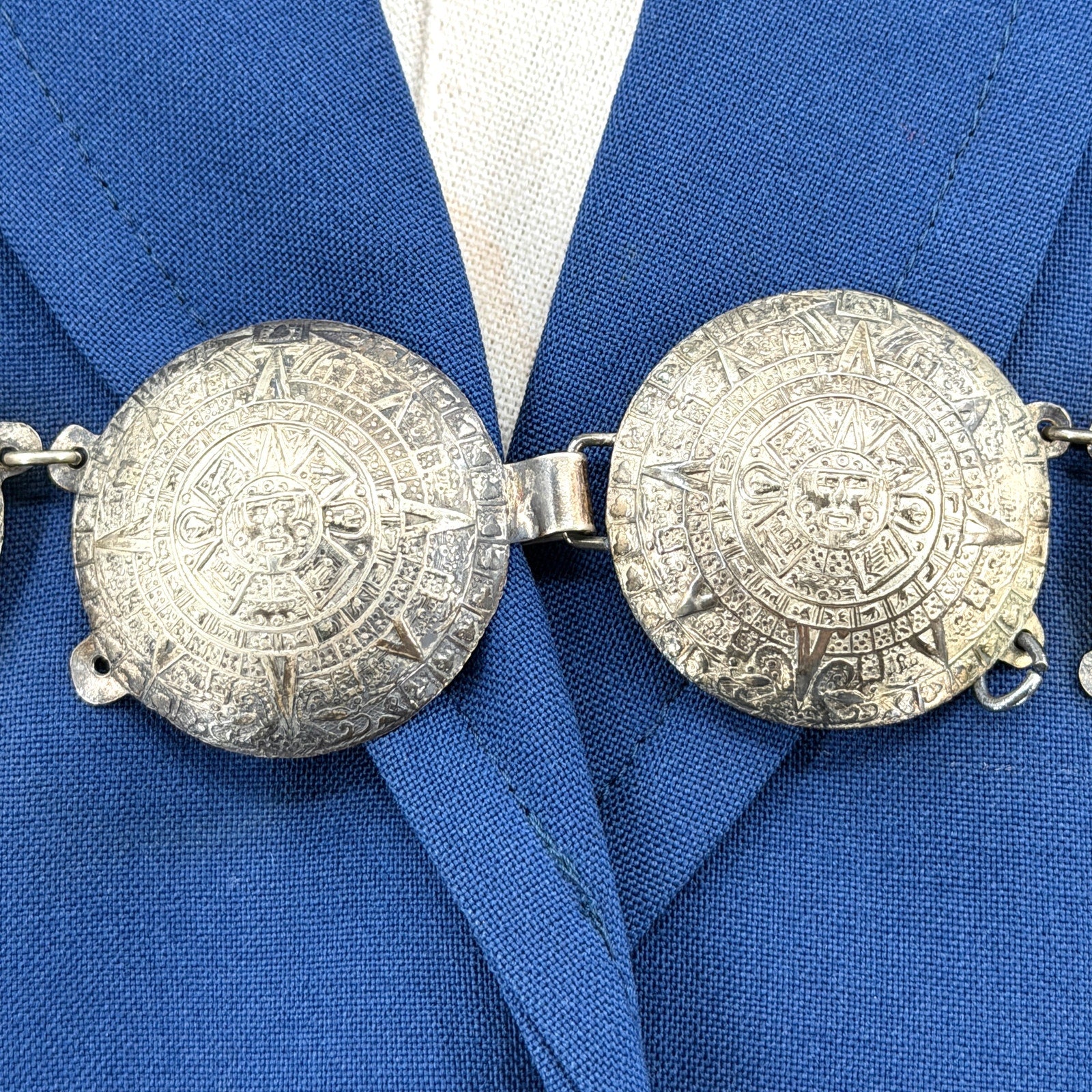 Vintage Blue Silver Aztec Embellishment Custom Cropped Blazer Jacket