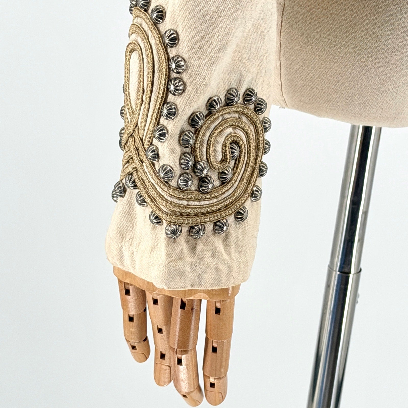 Vintage 90s Double D Ranch Cream 100% Cotton Studded Soutache Cropped Jacket