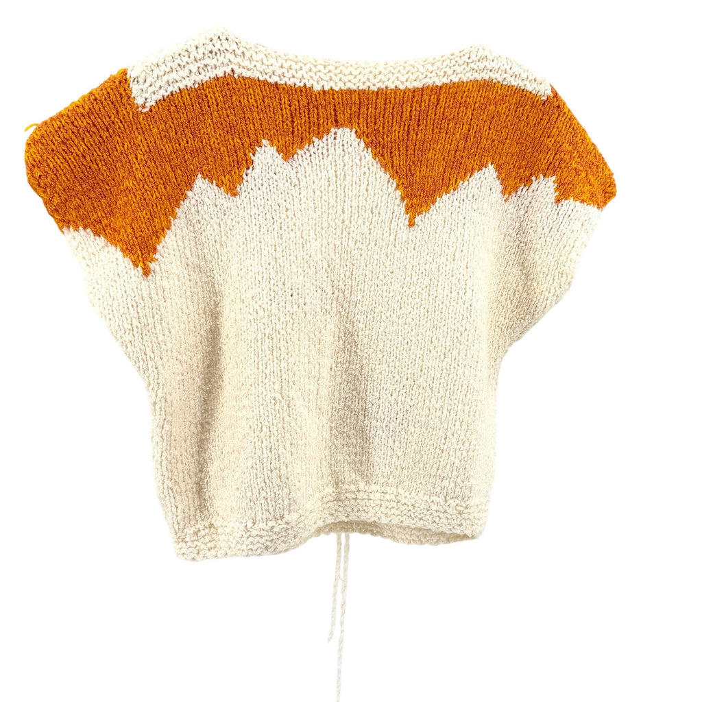 Vintage 70s Handmade Cream Orange Geometric Hand Knit Sweater Vest