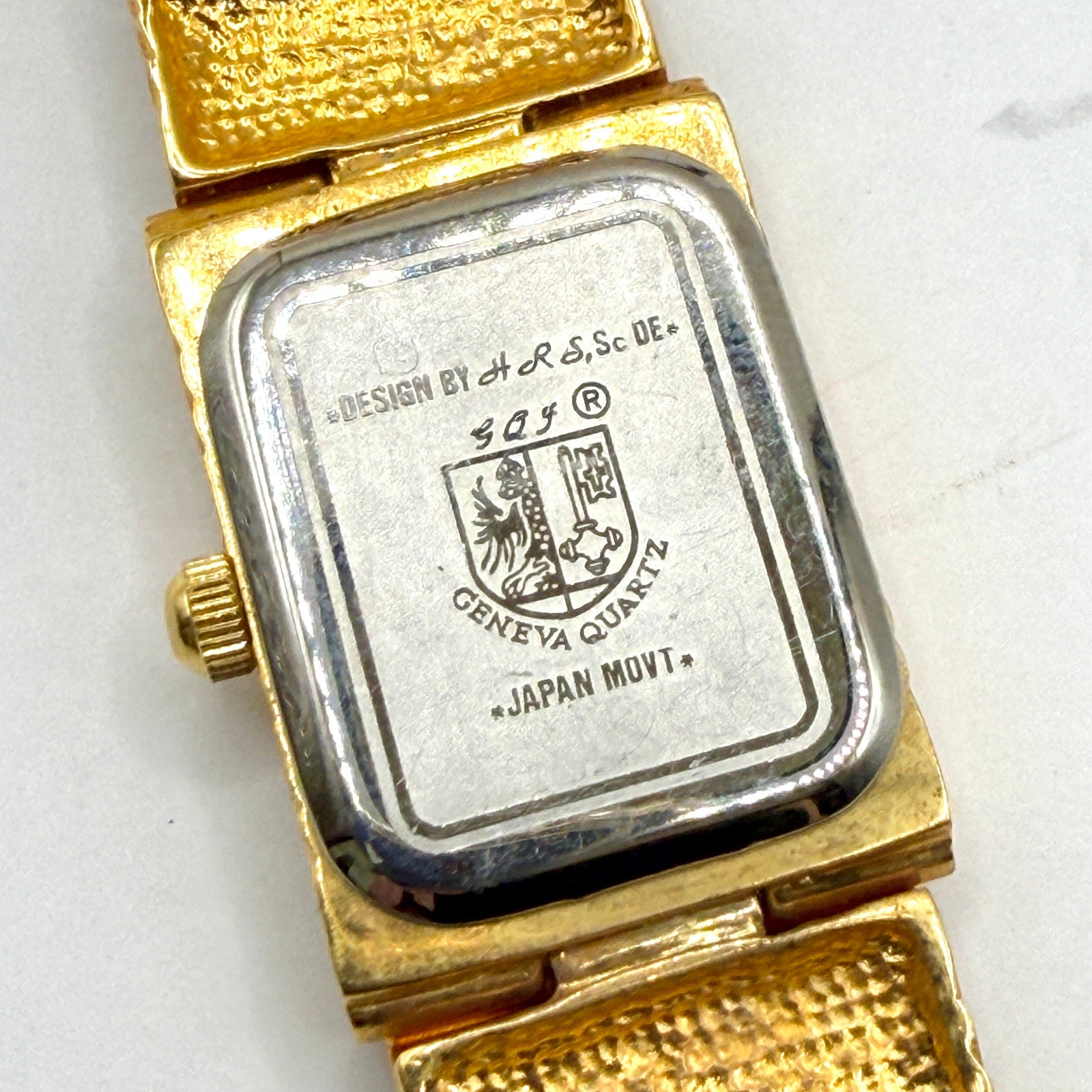 Vintage 80s Geneva One Mic Gold Faux Diamond Glam Cocktail Watch Bracelet