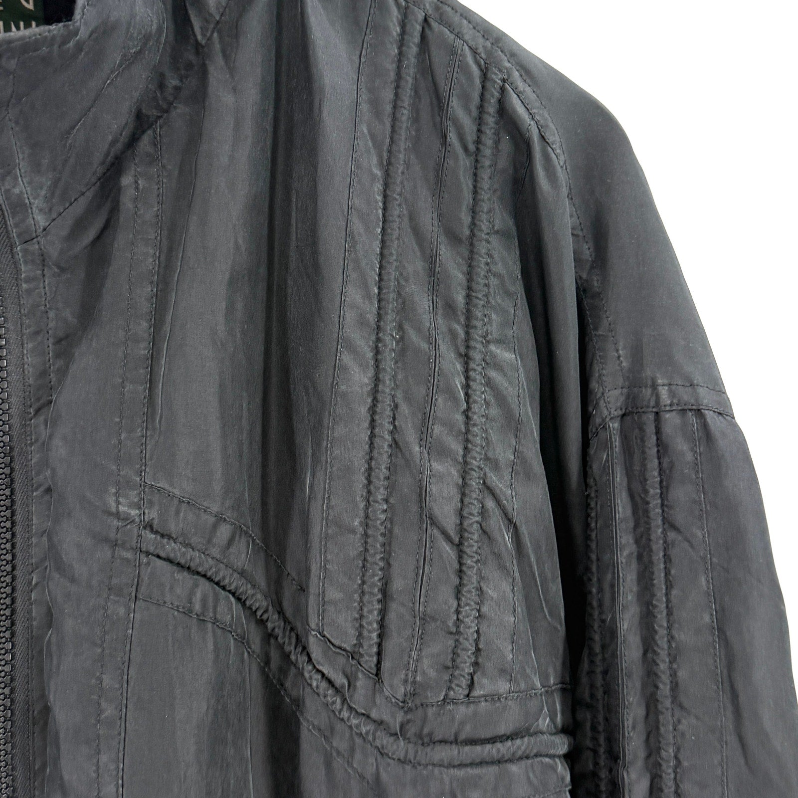 Vintage 90s Oleg Cassini Black 100% Silk Full Zip Track Bomber Jacket