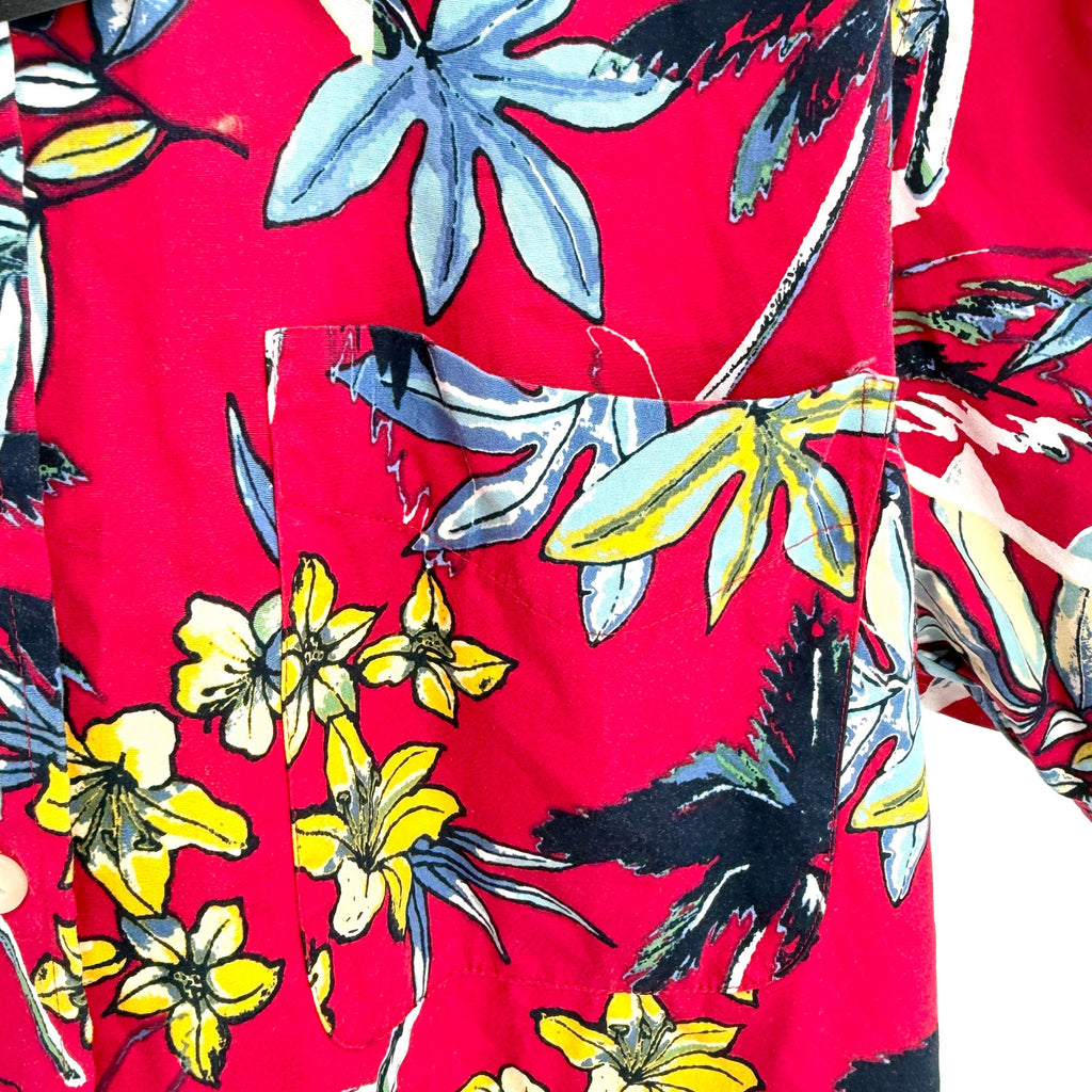 Vintage 90s Natural Issue Red Tropical Floral 100% Cotton Shirt
