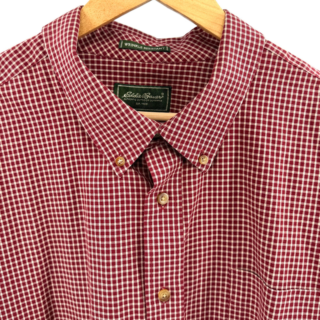 Vintage Y2K Eddie Bauer Red Plaid 100% Cotton Gingham Button Down Shirt