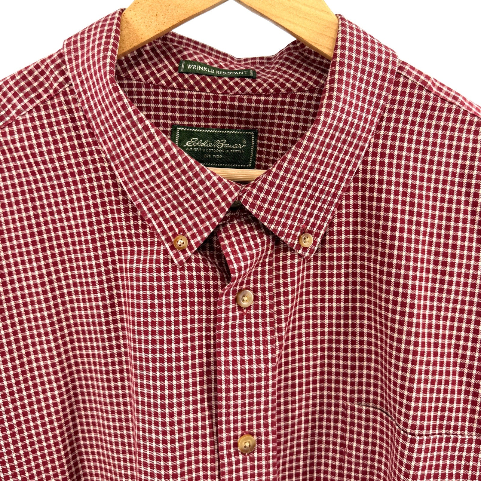 Vintage Y2K Eddie Bauer Red Plaid 100% Cotton Gingham Button Down Shirt