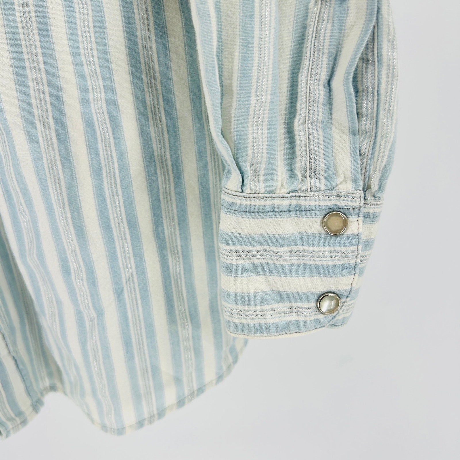 Vintage 80s Guess Jeans Light Blue White Striped Cotton Western Shirt
