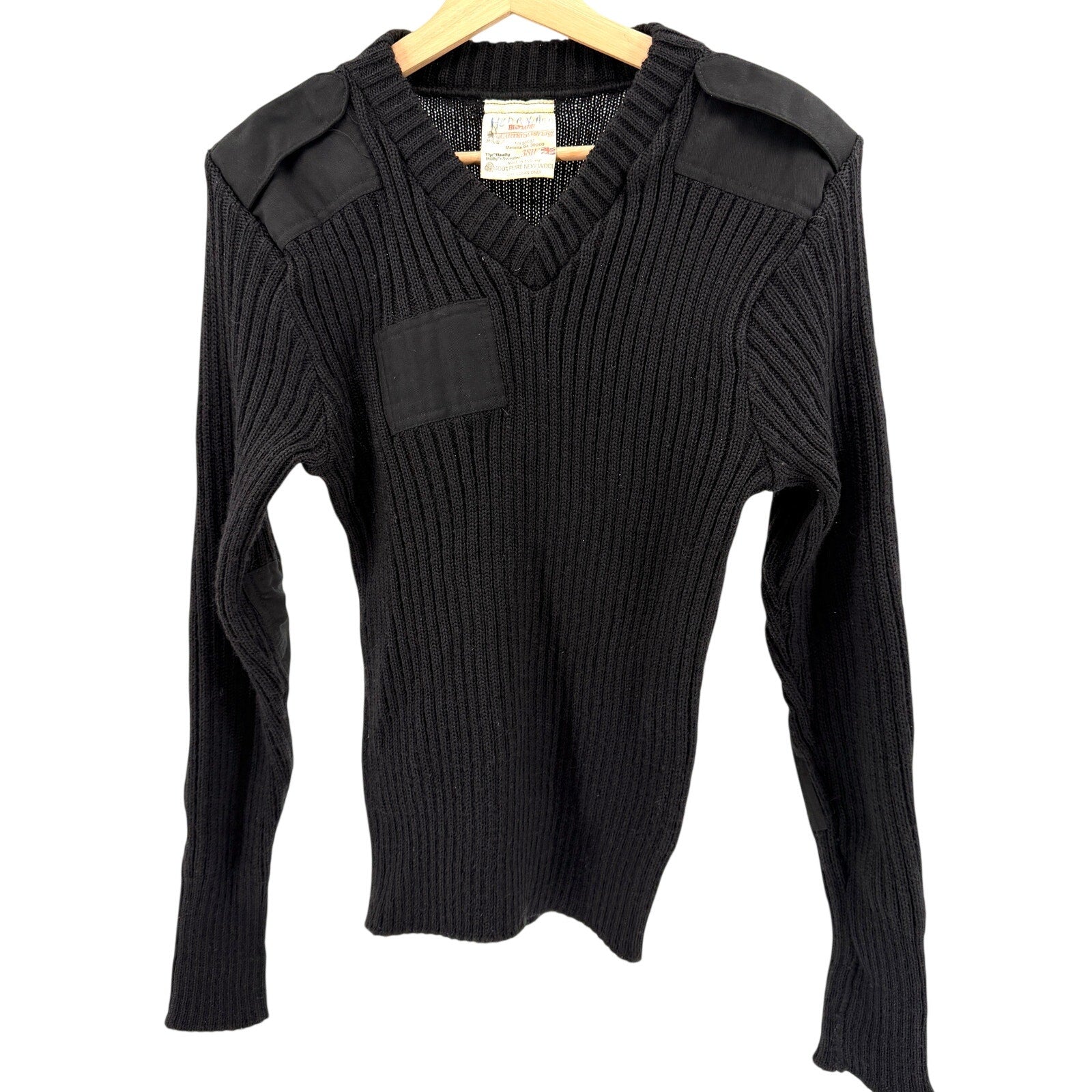 Vintage 90s Brigade Quartermasters Ltd Black 100% Wool "Woolly Pully" Sweater