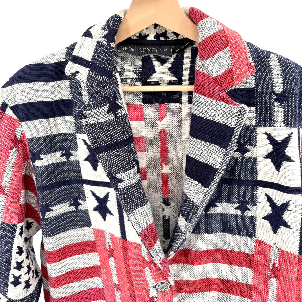 Vintage 90s New Identity Red White Blue 100% Cotton Blanket Cropped Jacket