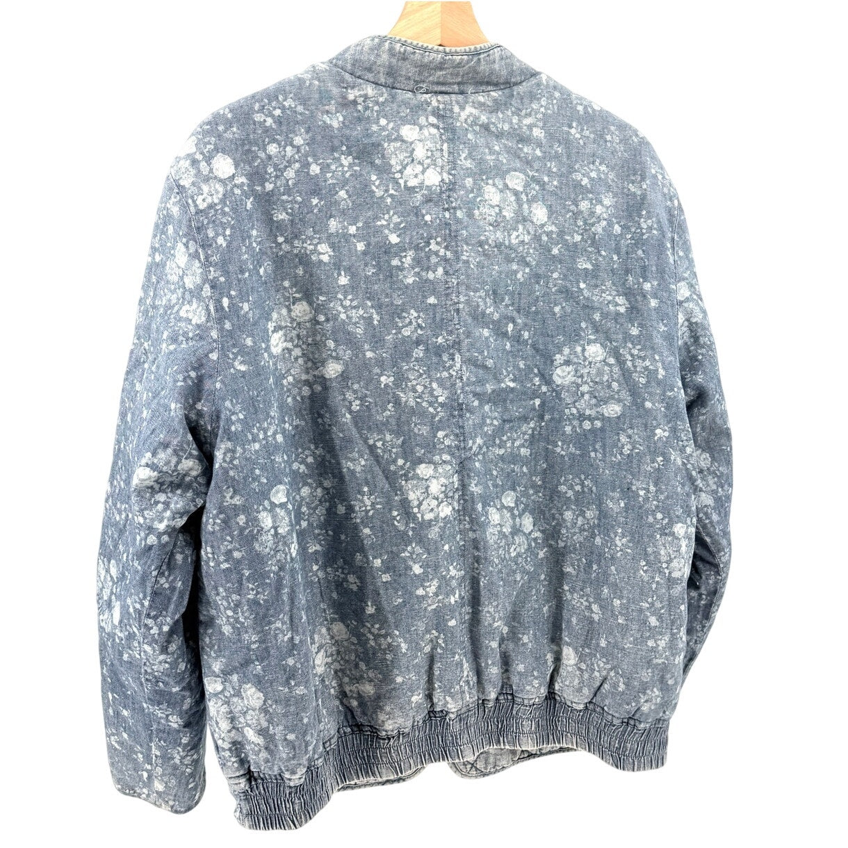 Blue 100% Cotton Reversible Quilted Floral Chambray Insulated Bomber Jacket