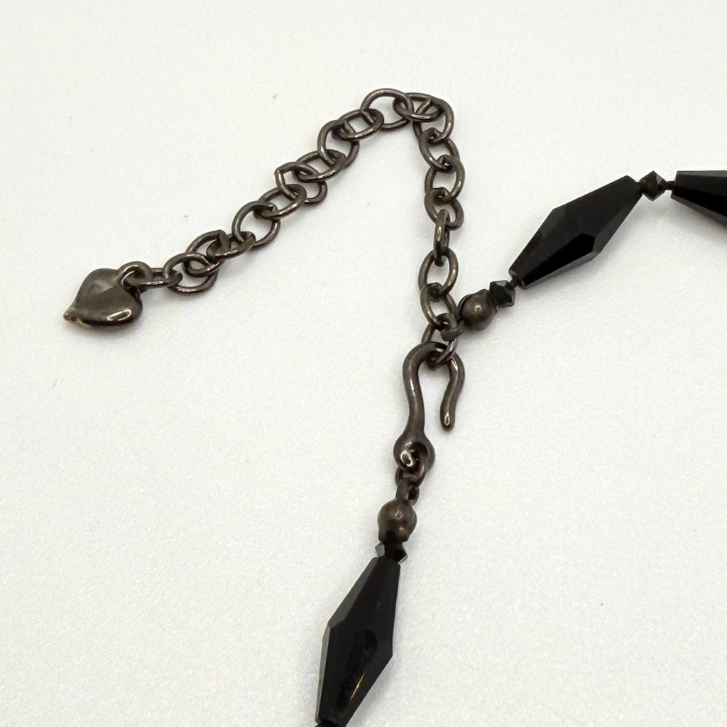 Vintage Y2K Black Glass Gothic Large Rectangular Pendant Necklace