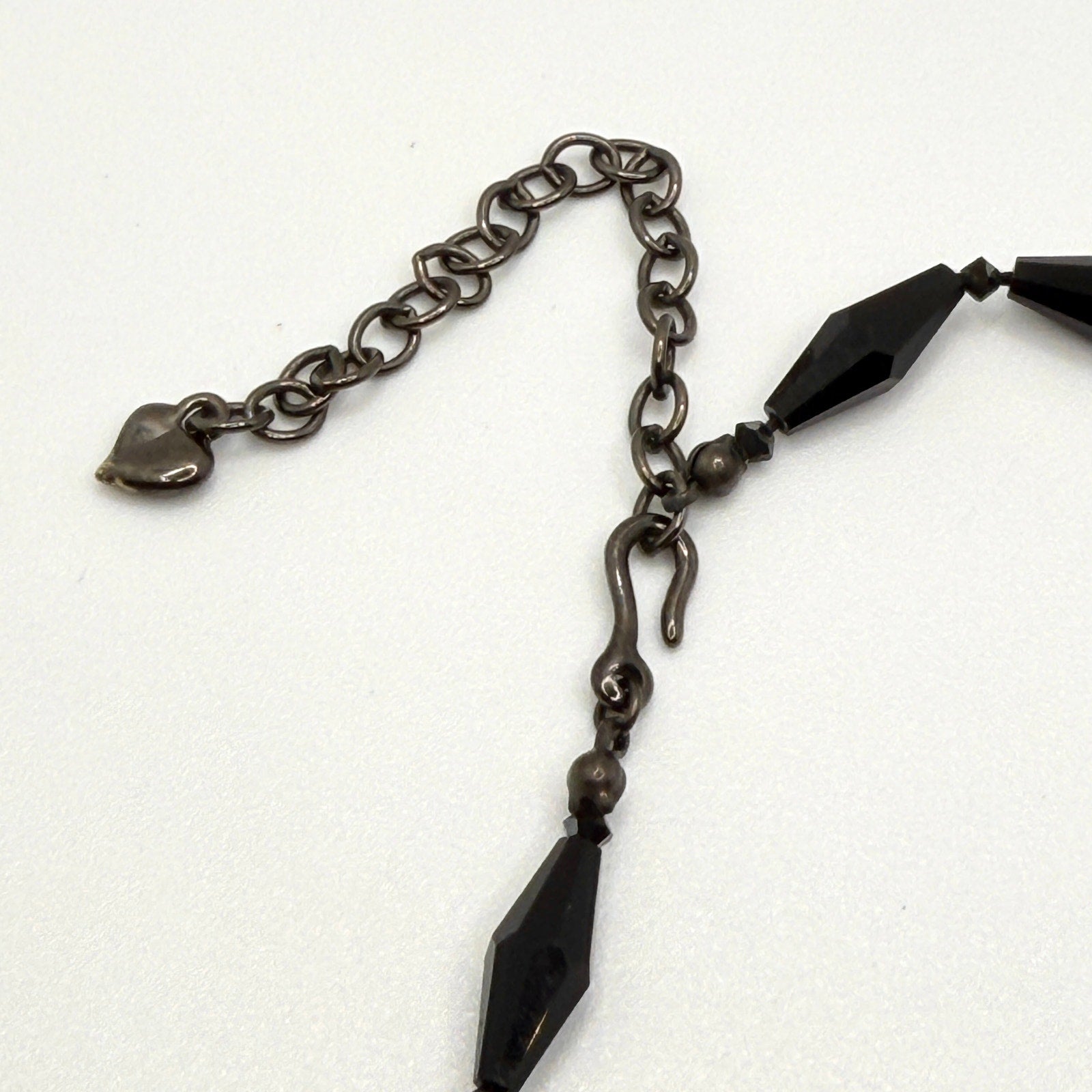 Vintage Y2K Black Glass Gothic Large Rectangular Pendant Necklace