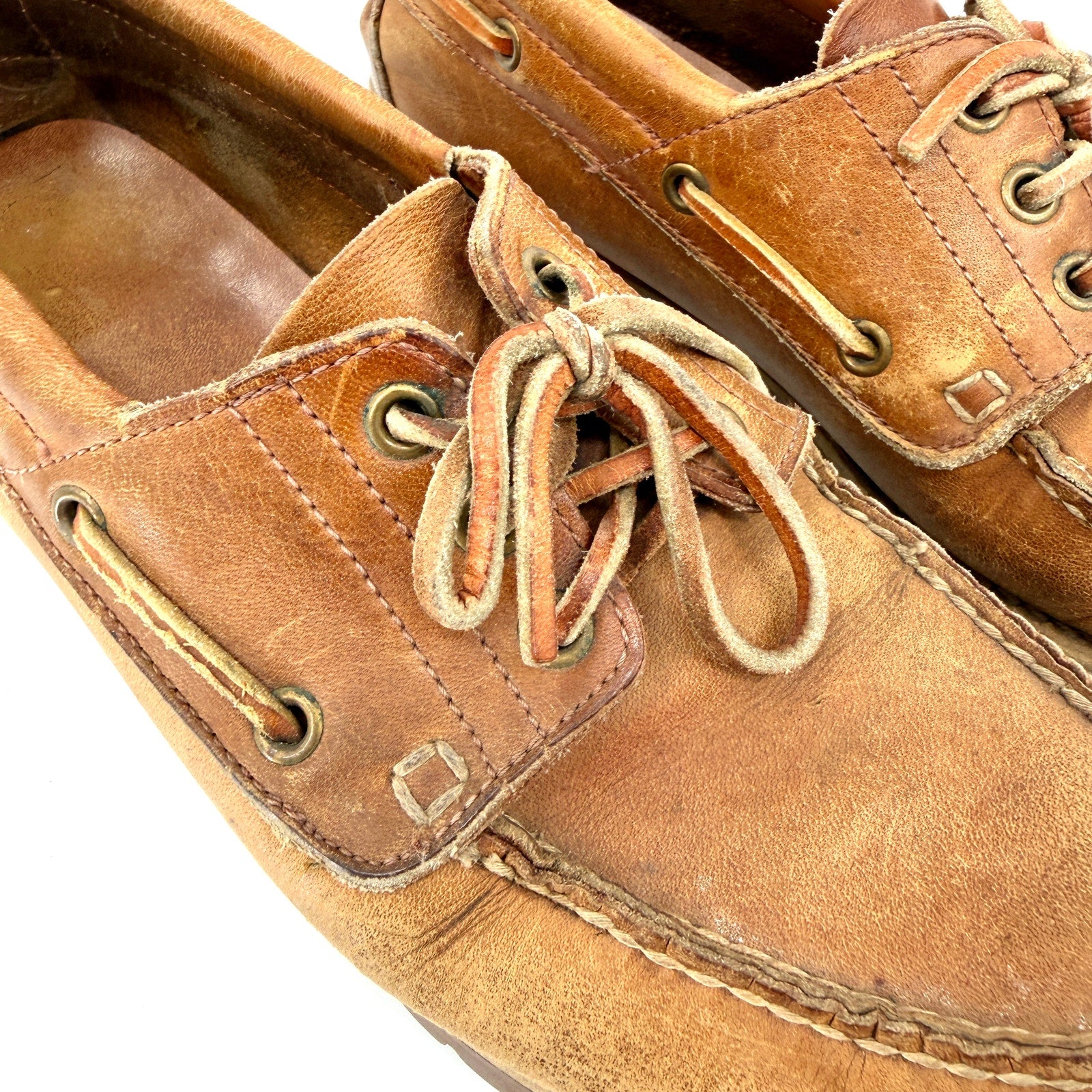 Vintage 90s Backroads Tan 100% Genuine Leather Rugged Lug Sole Loafers