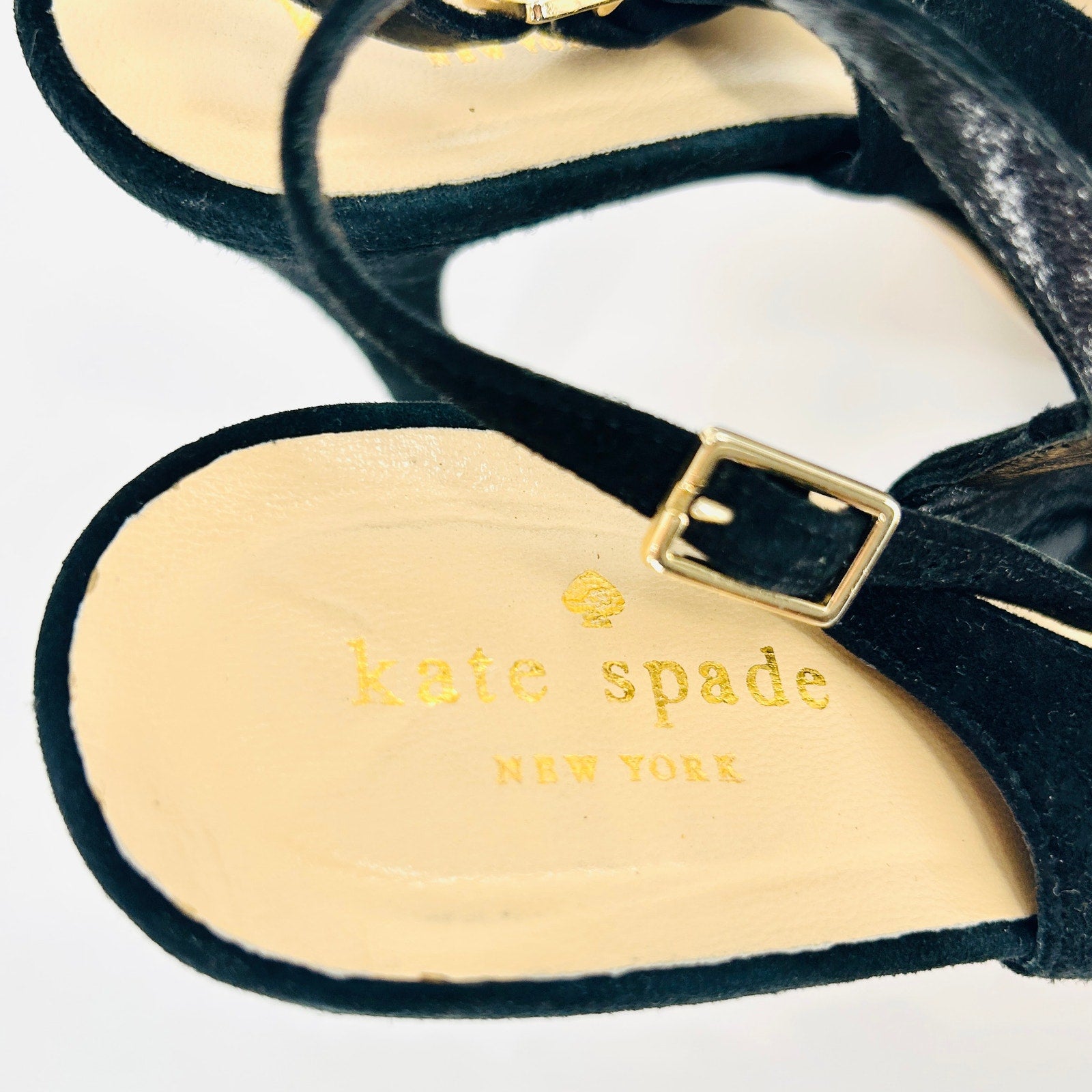 Kate Spade Black Genuine Suede Leather Rosette Platform Slingback Heels