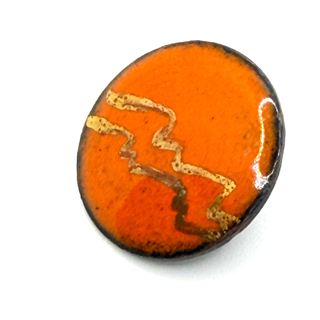 Vintage 70s Orange Gold Enamel Geometric Handcrafted Round Stud Earrings