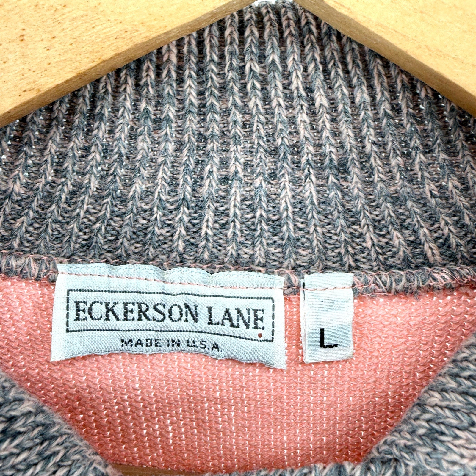 Vintage 80s Eckerson Lane Pink Gray Striped Collared Pullover Sweater