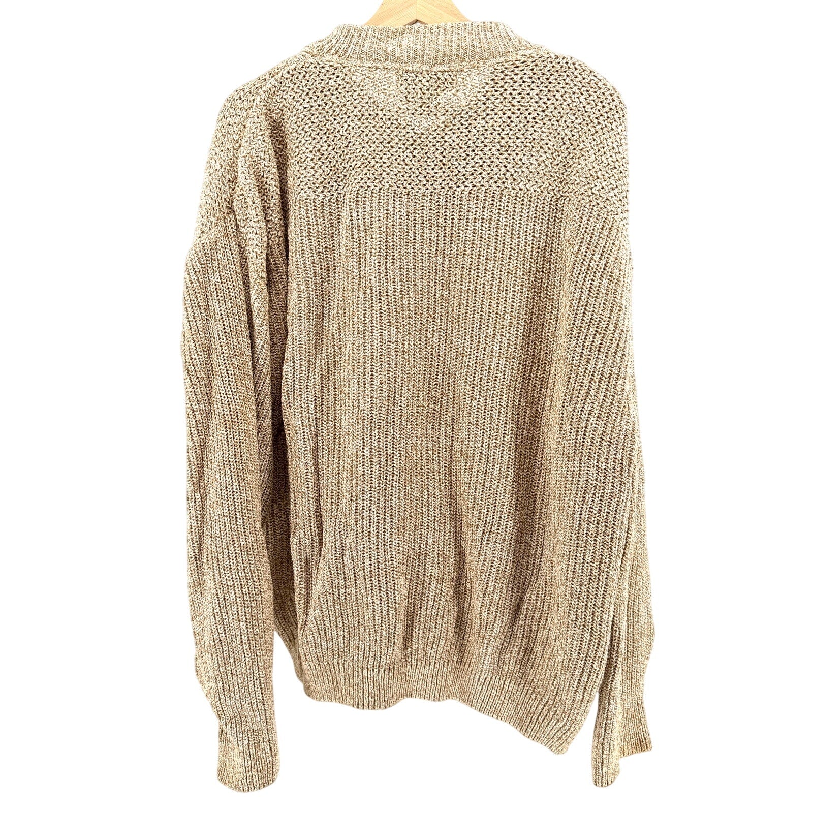 Vintage 90s Eddie Bauer Tan 100% Cotton Henley Marled Knit Sweater