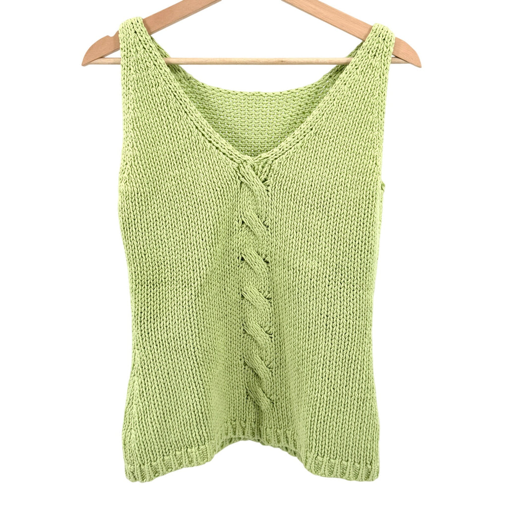Vintage 90s Lime Green 100% Cotton Cable Knit Sweater Vest Tank