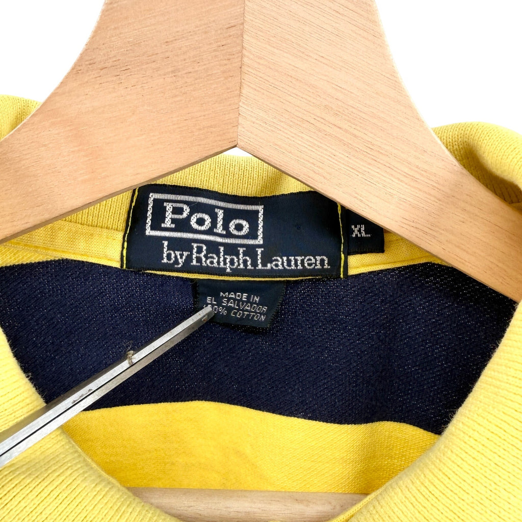 Vintage 90s Polo Ralph Lauren Yellow Navy 100% Cotton Striped Polo Shirt