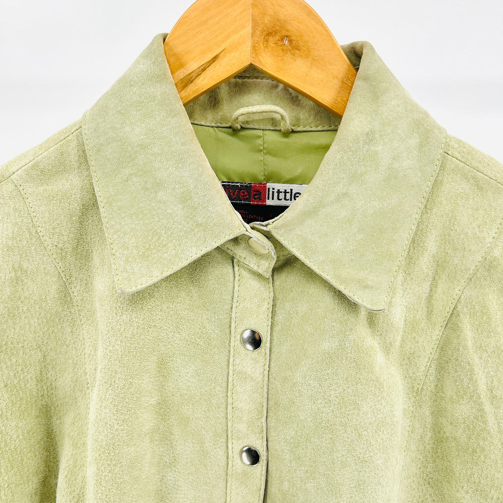 Vintage 90s Live a Little Sage Green Suede Leather Shacket