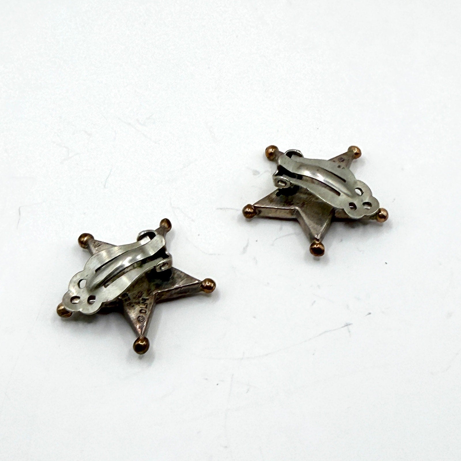 Vintage 90s Dian Malouf Sterling Silver 14K Gold Spiny Oyster Star Clip Earrings