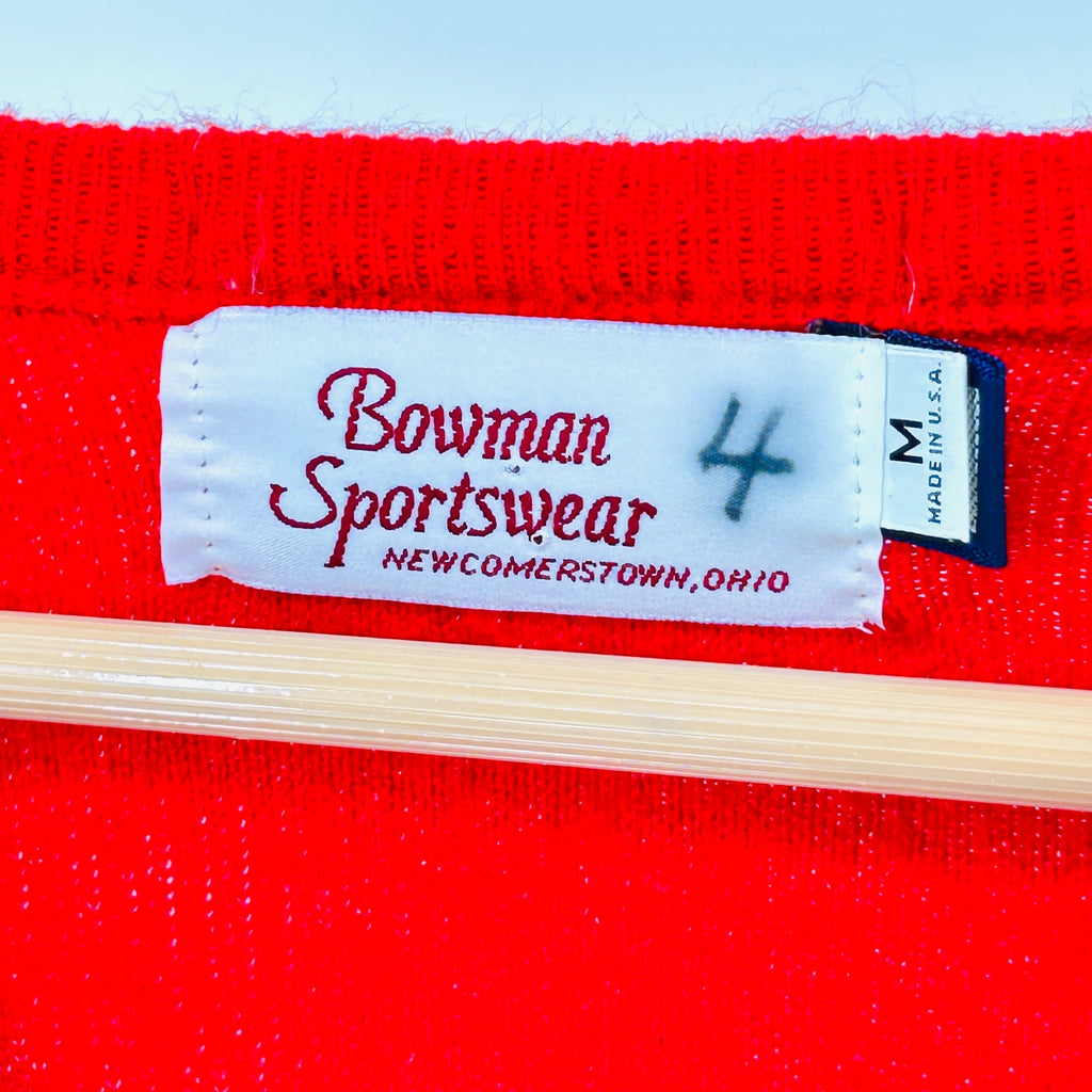 Vintage 70s Bowman Sportswear Red Collegiate Tiger V-Neck Sweater