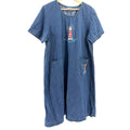 Vintage Blair Blue Nautical Lighthouse Embroidery 100% Cotton A-Line Denim Dress