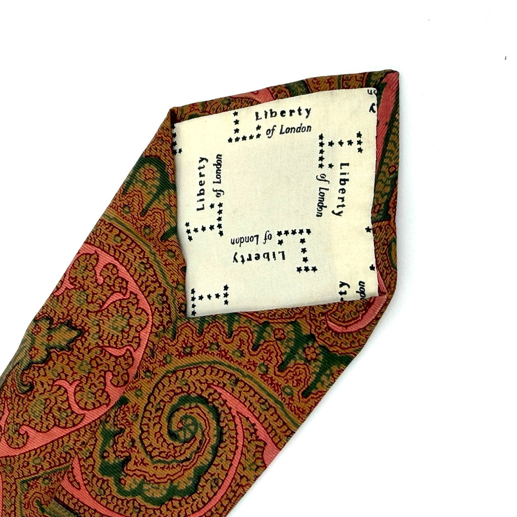 Vintage 80s Liberty of London Ocher Yellow Pink Paisley 100% Silk Dapper Necktie