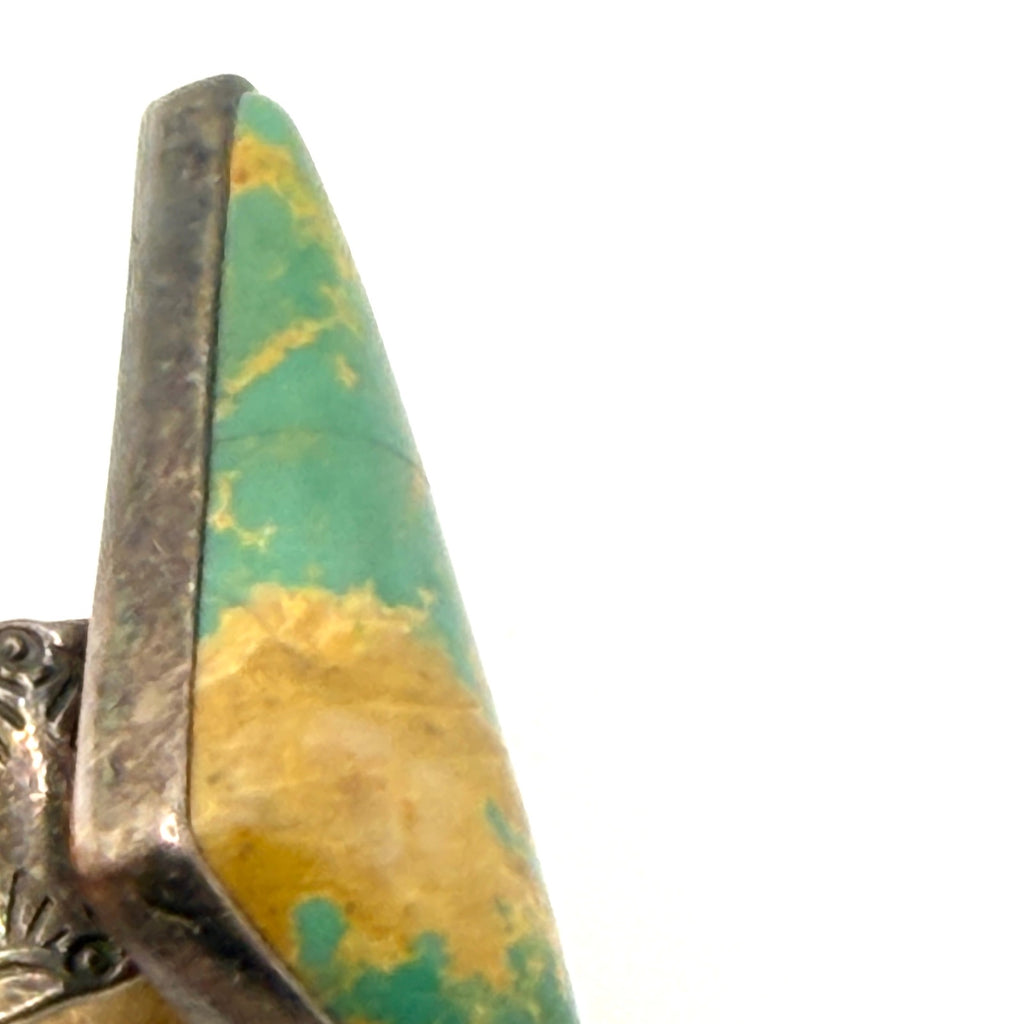 Vintage 90s Southwestern Stamped Sterling Silver Turquoise Triangle Ring