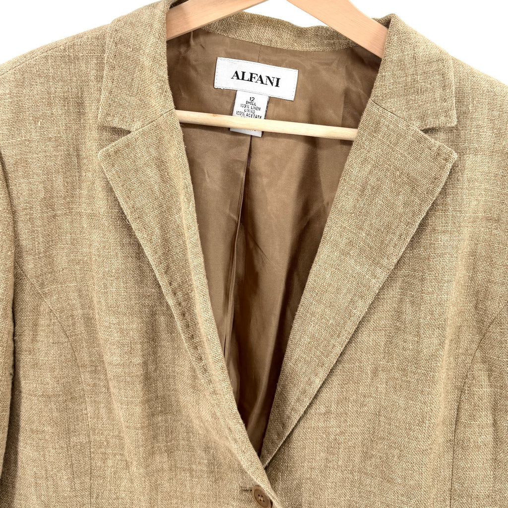 Vintage Y2K Alfani Khaki 100% Linen Fitted Blazer Jacket