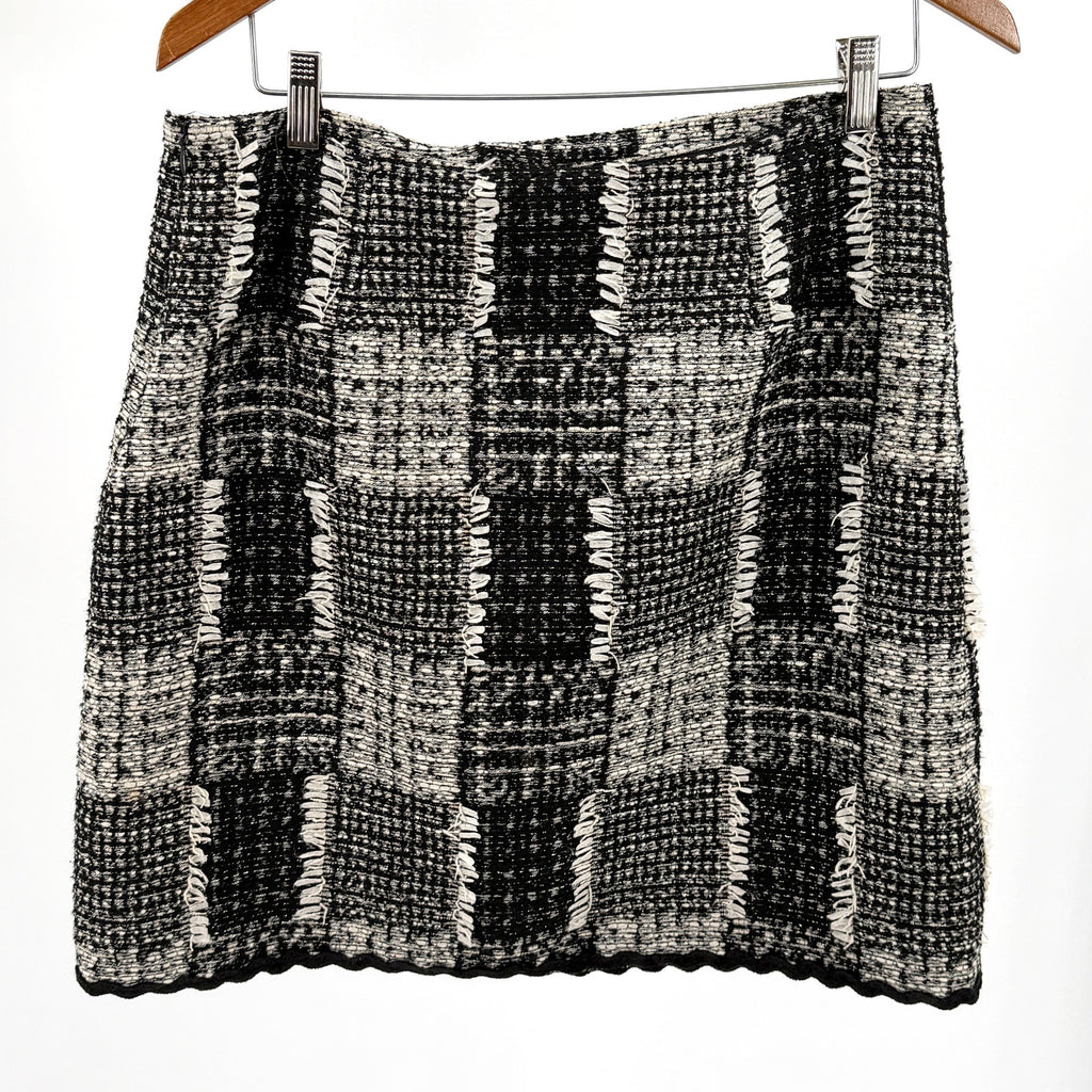 Sara Campbell Black White Plaid Tweed Wrap Gold Thread Mini Skirt