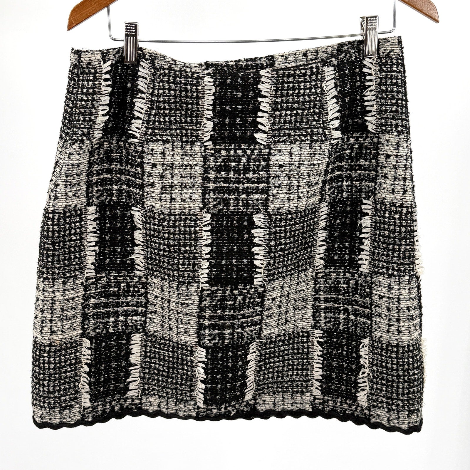 Sara Campbell Black White Plaid Tweed Wrap Gold Thread Mini Skirt