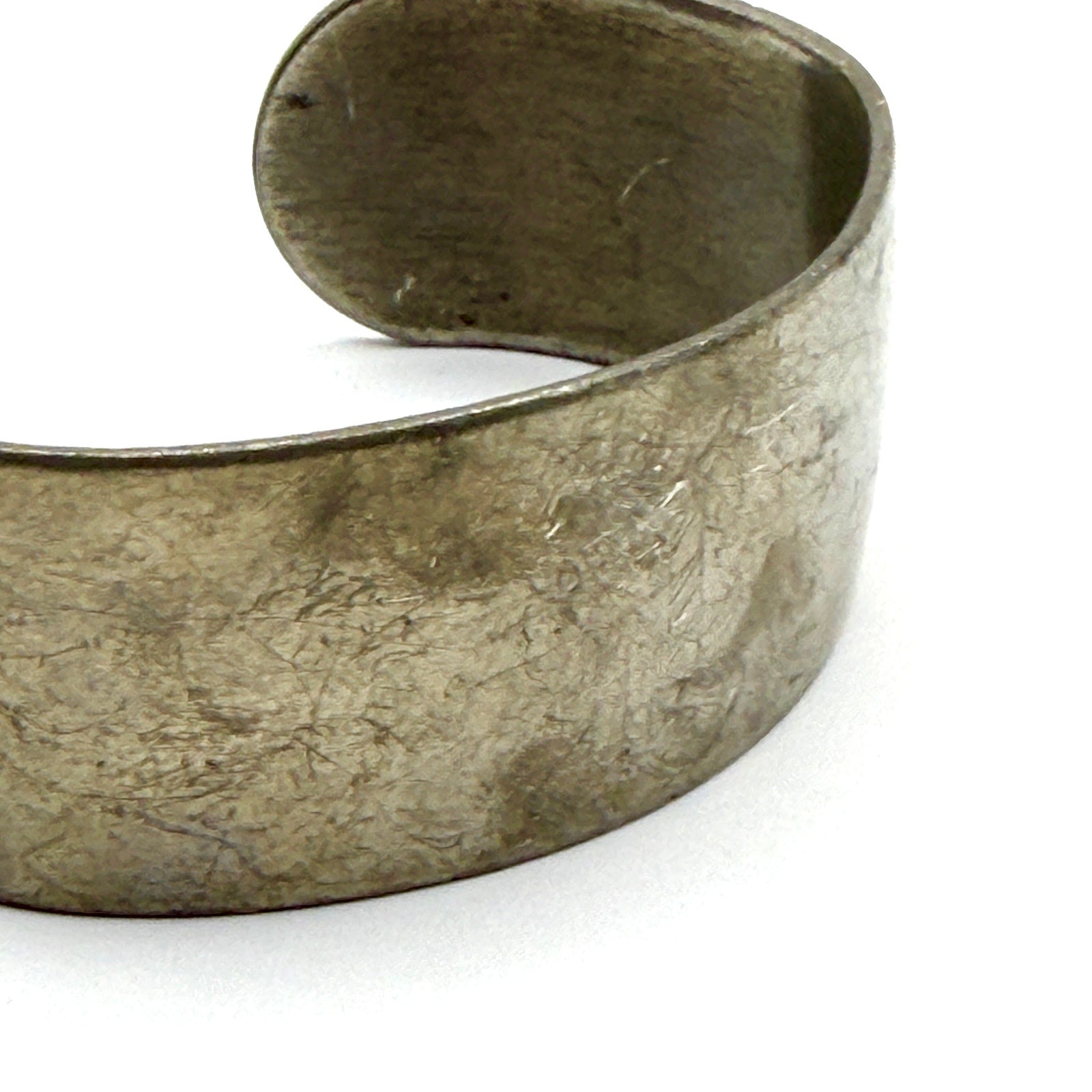 Vintage 70s Matte Pewter Modernist Stamped Wide Cuff Bracelet