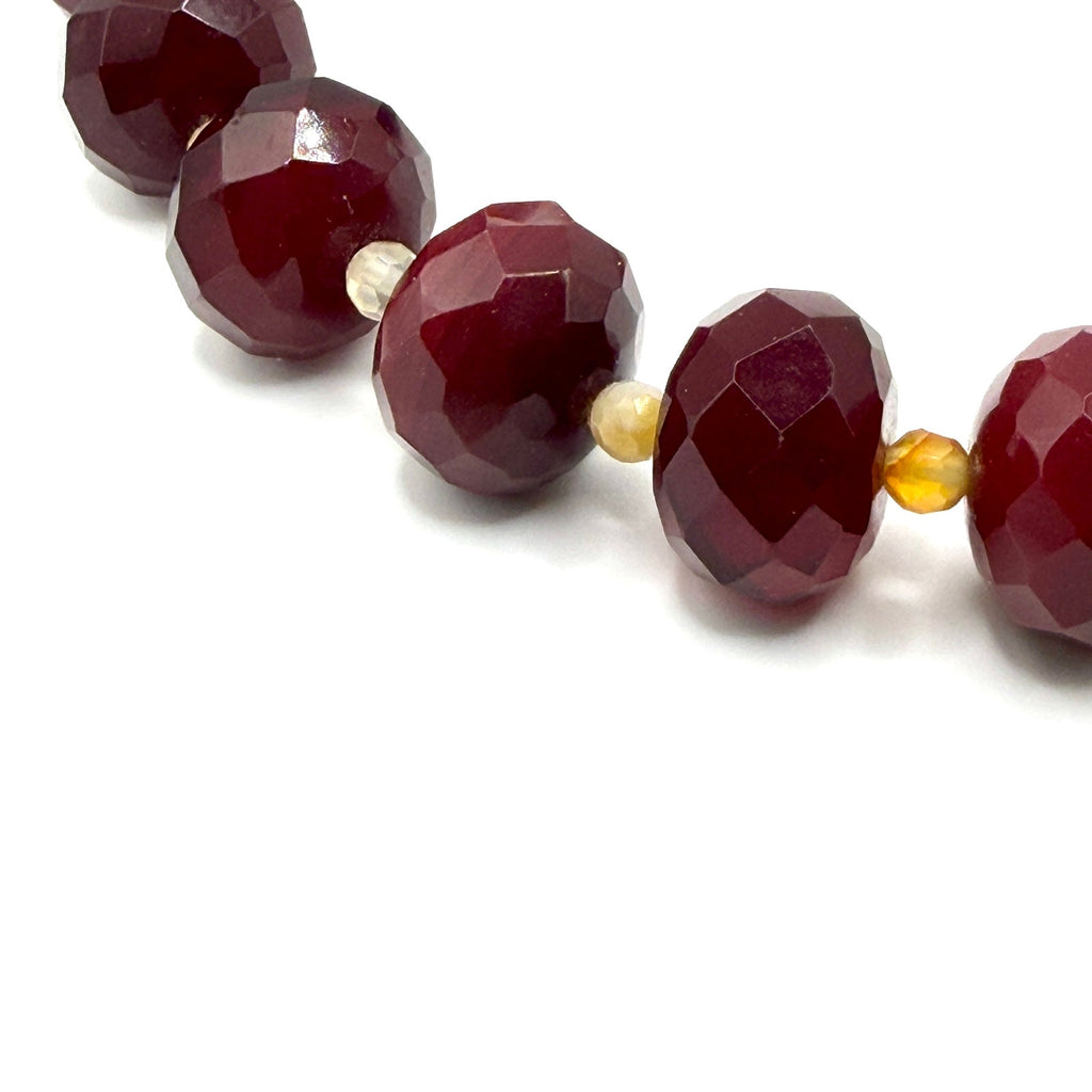 Red Garnet Chinese Cloisonne Enamel Donut Boho Necklace