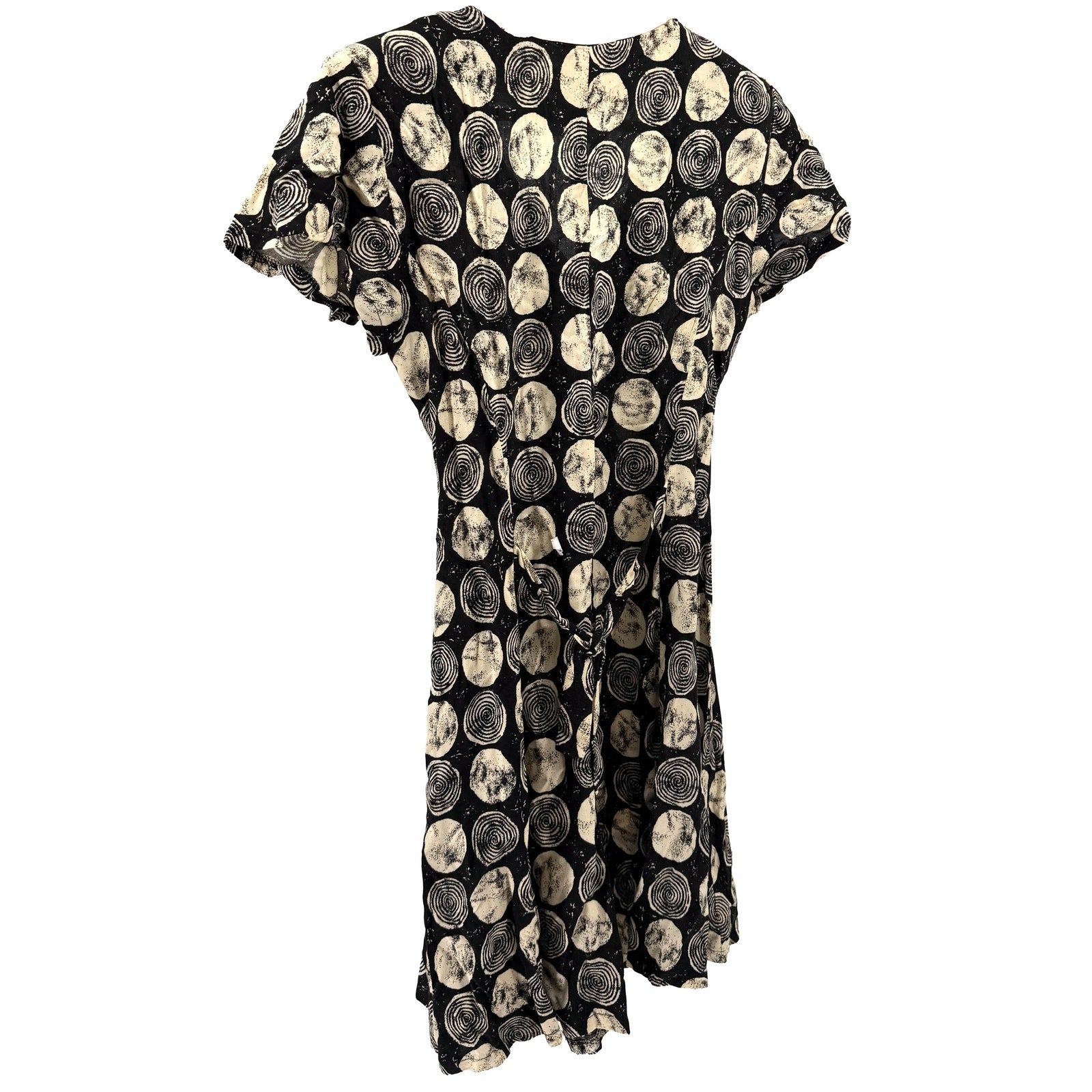 Vintage 90s Black Cream 100% Rayon Graphic Print Flutter Sleeve Romper
