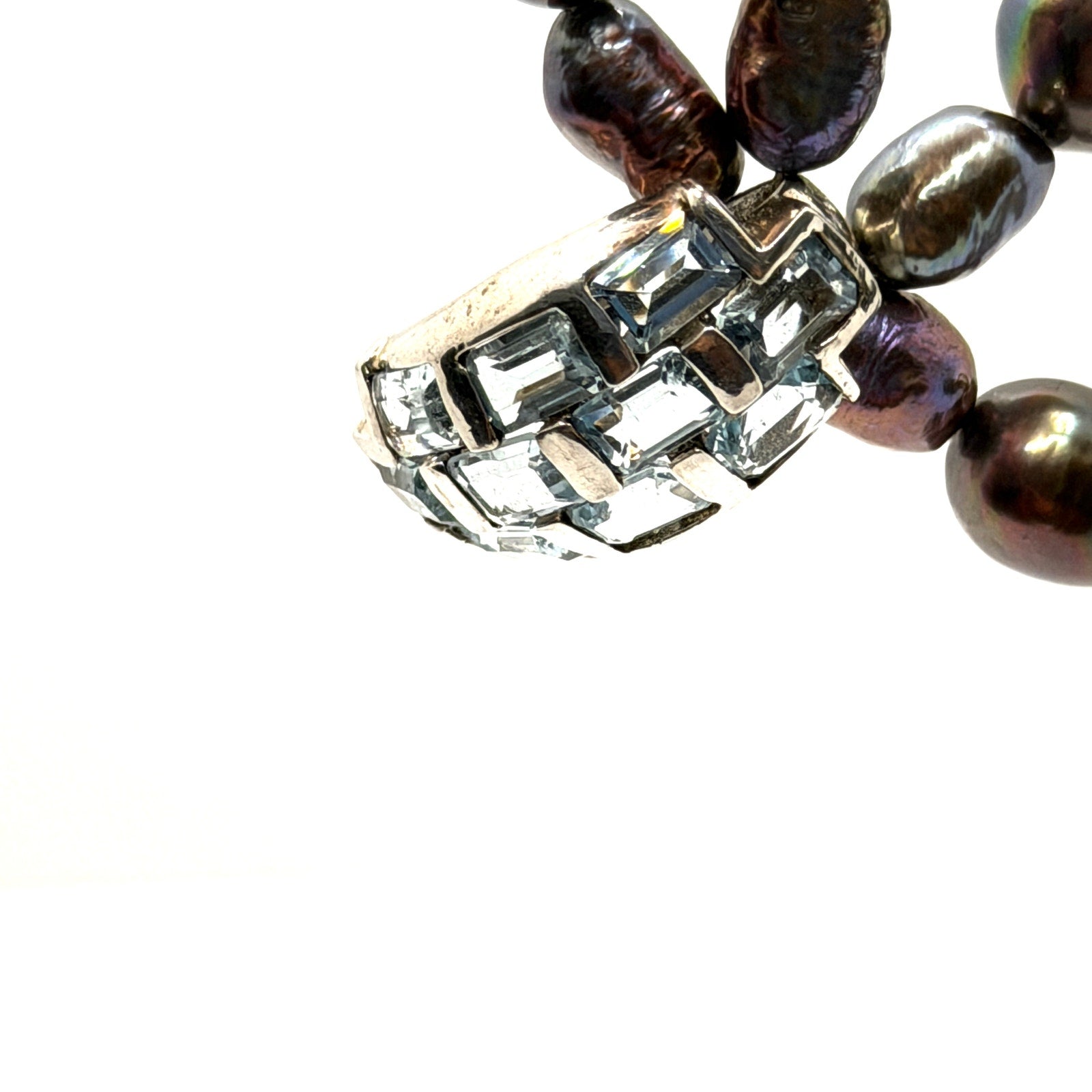 Vintage Y2K Peacock Pearl Blue Topaz Sterling Silver Double Strand Necklace