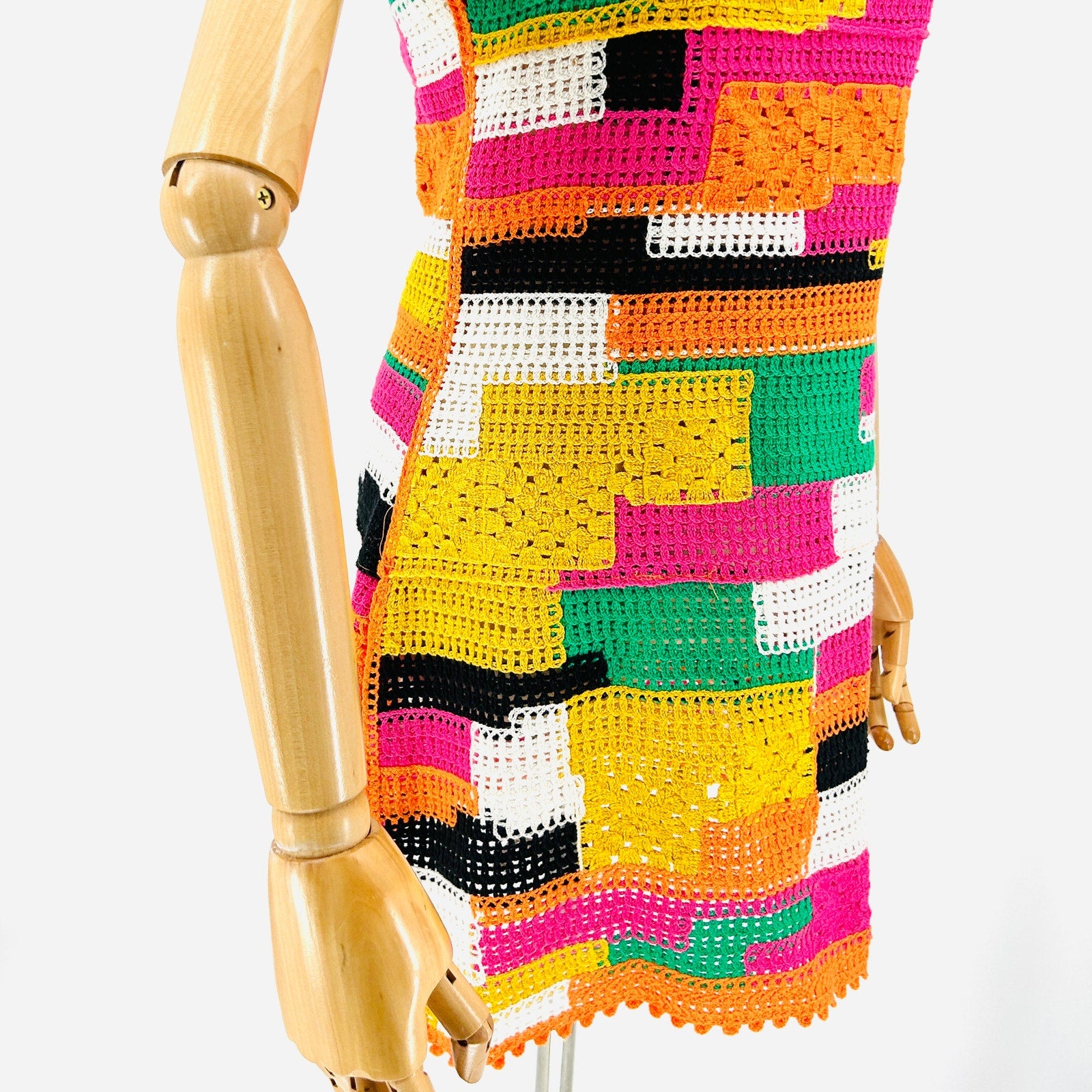 Y2K Crochet Multicolor Patchwork Festival Mini Dress