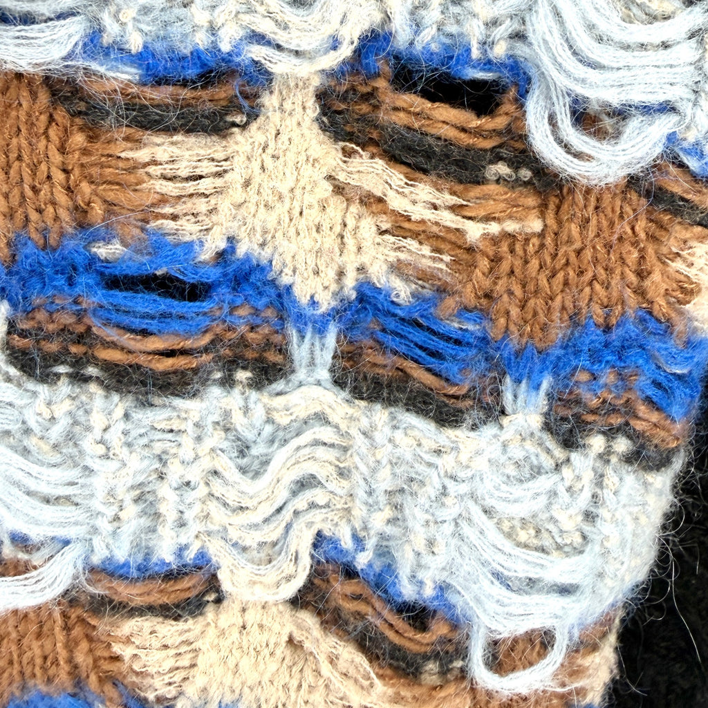 O'2nd Blue Black Grunge Deconstructed Distressed Open Knit Sweater