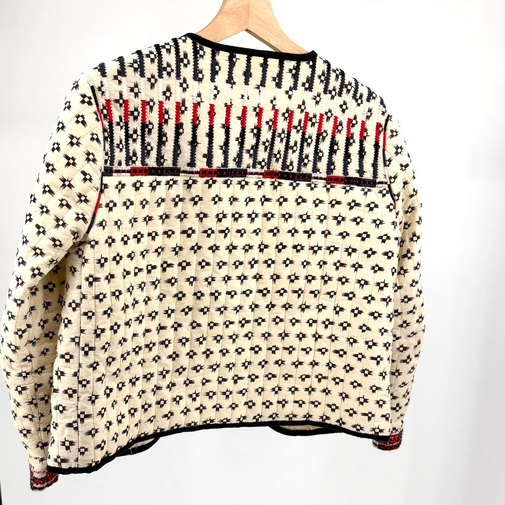 Parisien Cream 100% Cotton Tribal Boho Embroidered Beaded Quilted Jacket