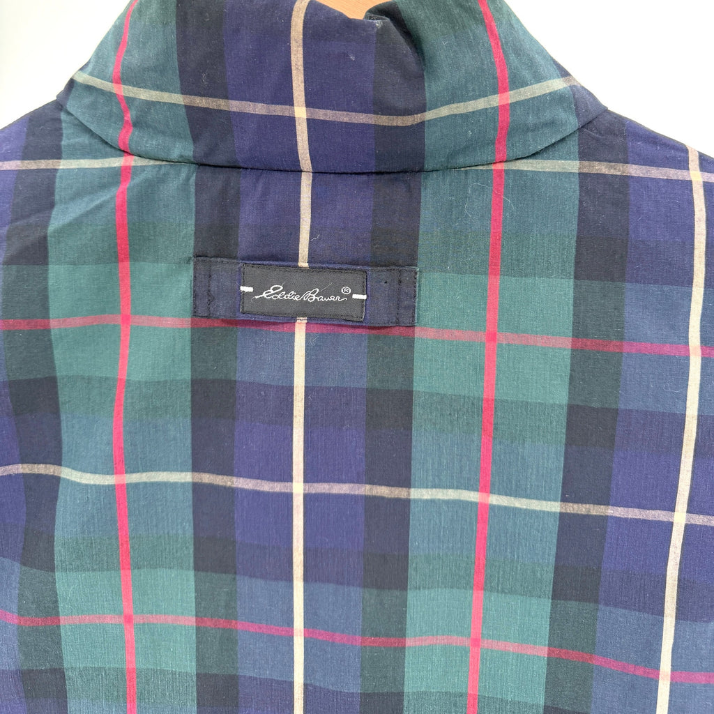 Vintage 90s Eddie Bauer Green Plaid Red Reversible Goose Down Puffer Vest