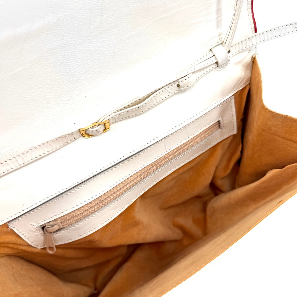 Vintage 80s White Red Genuine Leather Mod Minimalist Envelope Clutch Purse